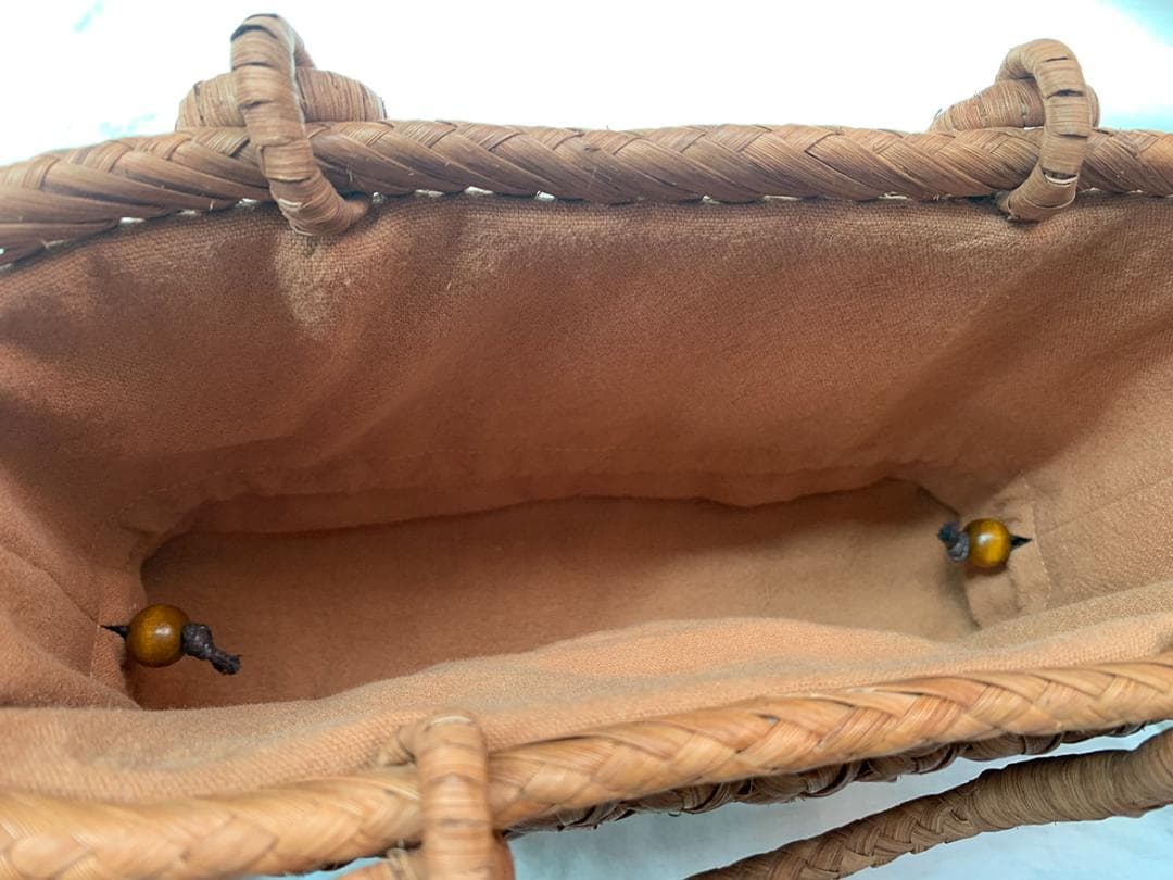 六角花結び編み 山葡萄 かごバッグ 職人手編み 手提げ 内布付き