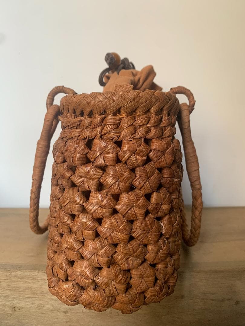 六角花結び編み 山葡萄 かごバッグ 職人手編み 手提げ 内布付き