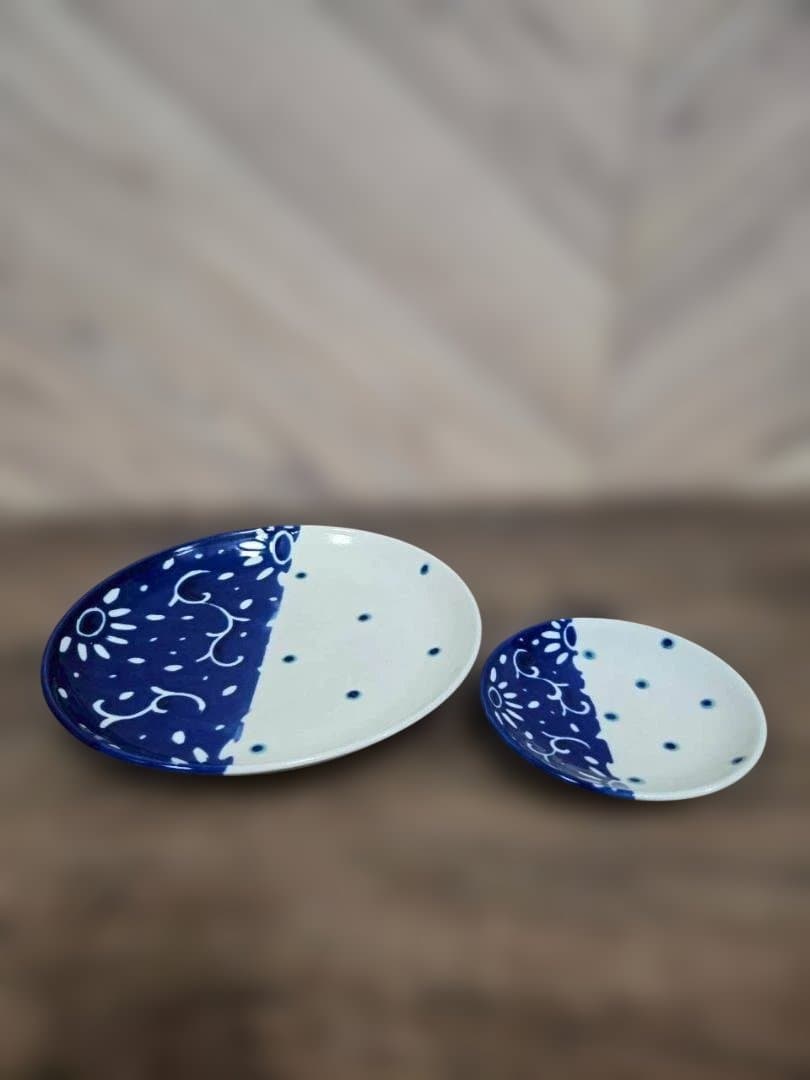 高江洲陶磁器　唐草/青　7寸皿、4寸皿　唐草/青（各4枚）