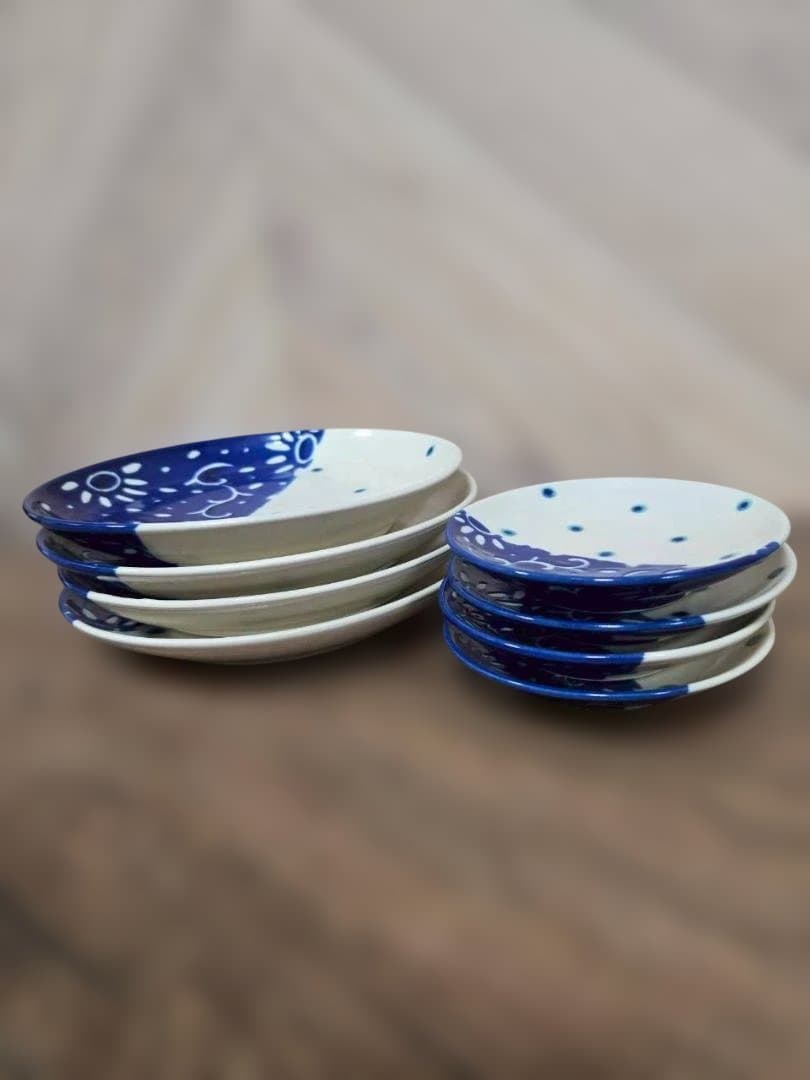 高江洲陶磁器　唐草/青　7寸皿、4寸皿　唐草/青（各4枚）