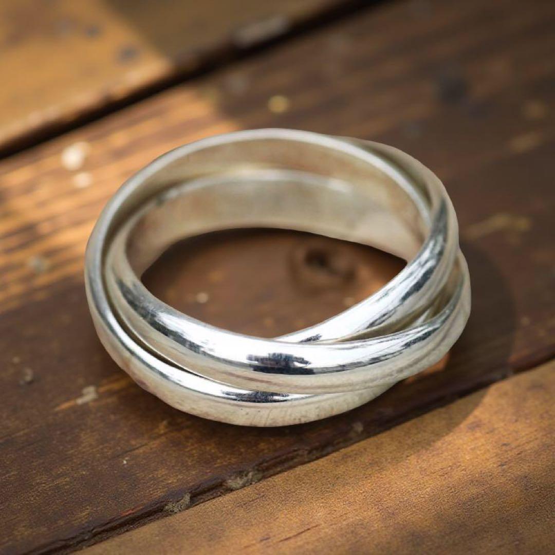 シルバー 926リング、 3つリングが絡み合ったデザイン ツイストデザインリング