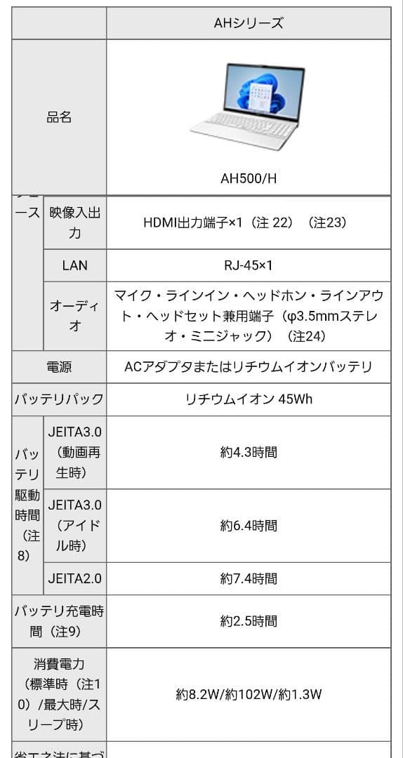 ほぼ未使用 ノートパソコン 富士通 FMV A500HW