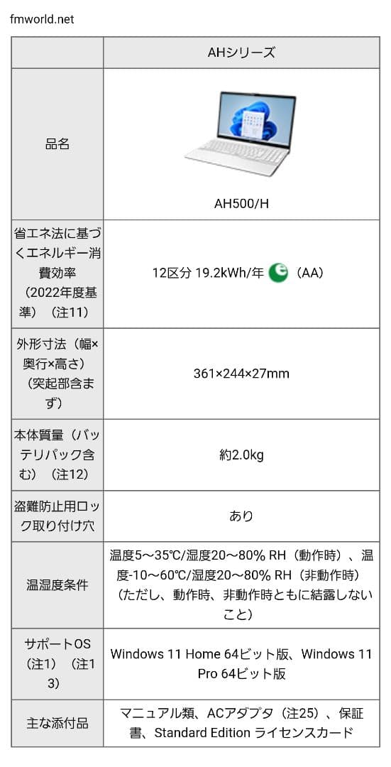 ほぼ未使用 ノートパソコン 富士通 FMV A500HW
