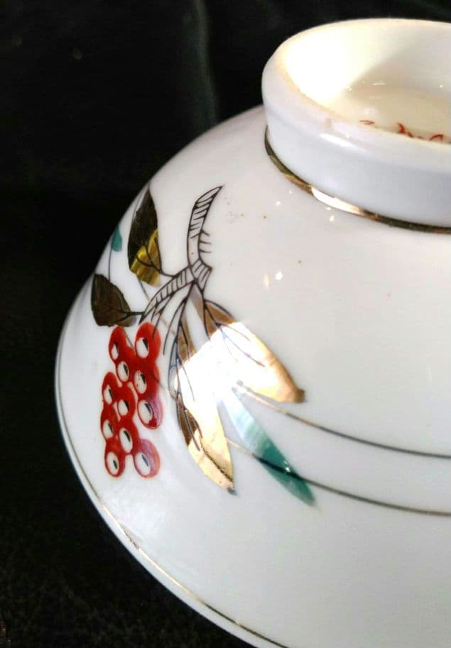 ♥希少５５年前有田焼⬛ヴィンテージ品⬛高級【光峰作】金銀彩・縁起物南天お茶碗3皿