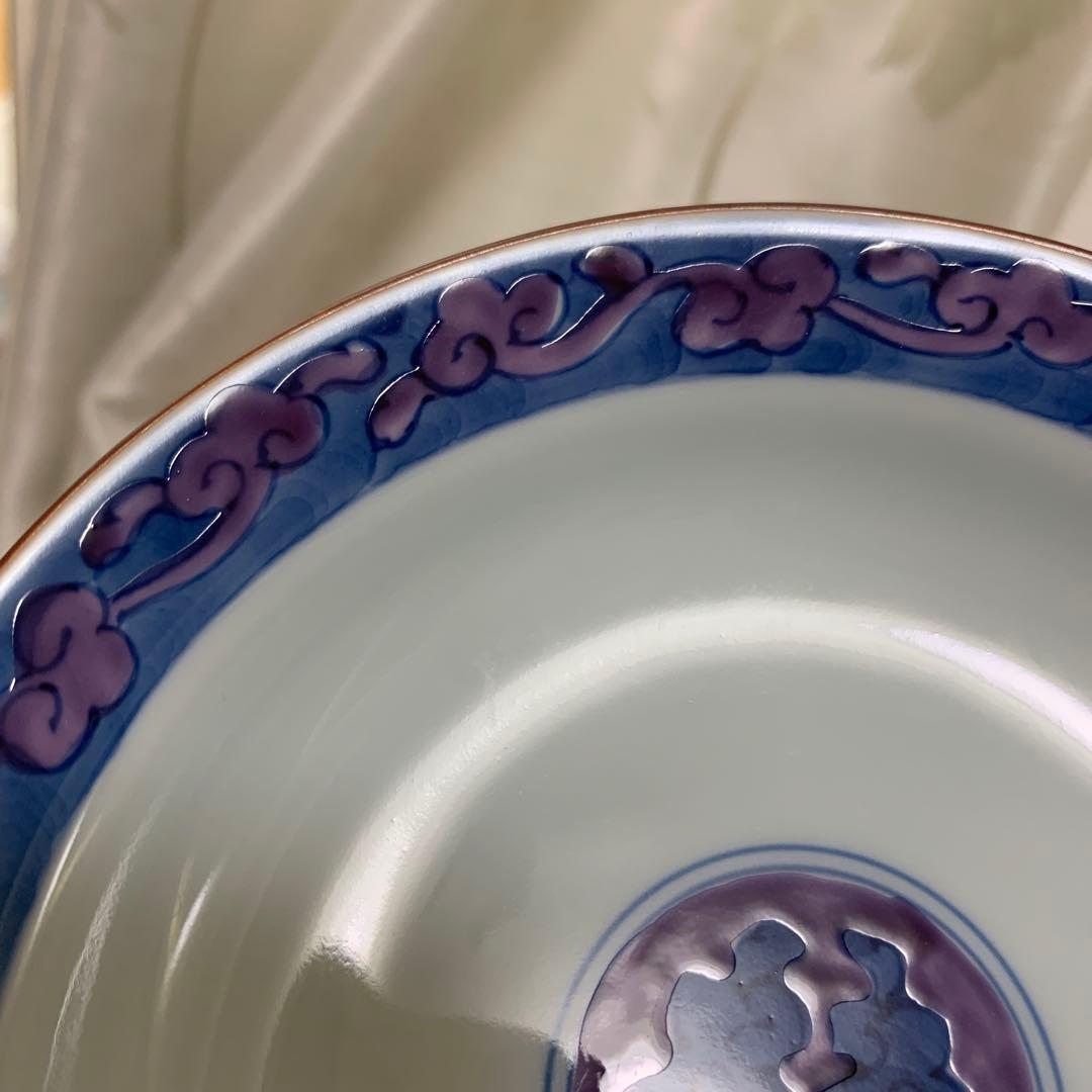 有田焼　　華山萬右衛門　　手描き絵　『染錦雲唐草皿』　桐箱入 メロン皿　取皿