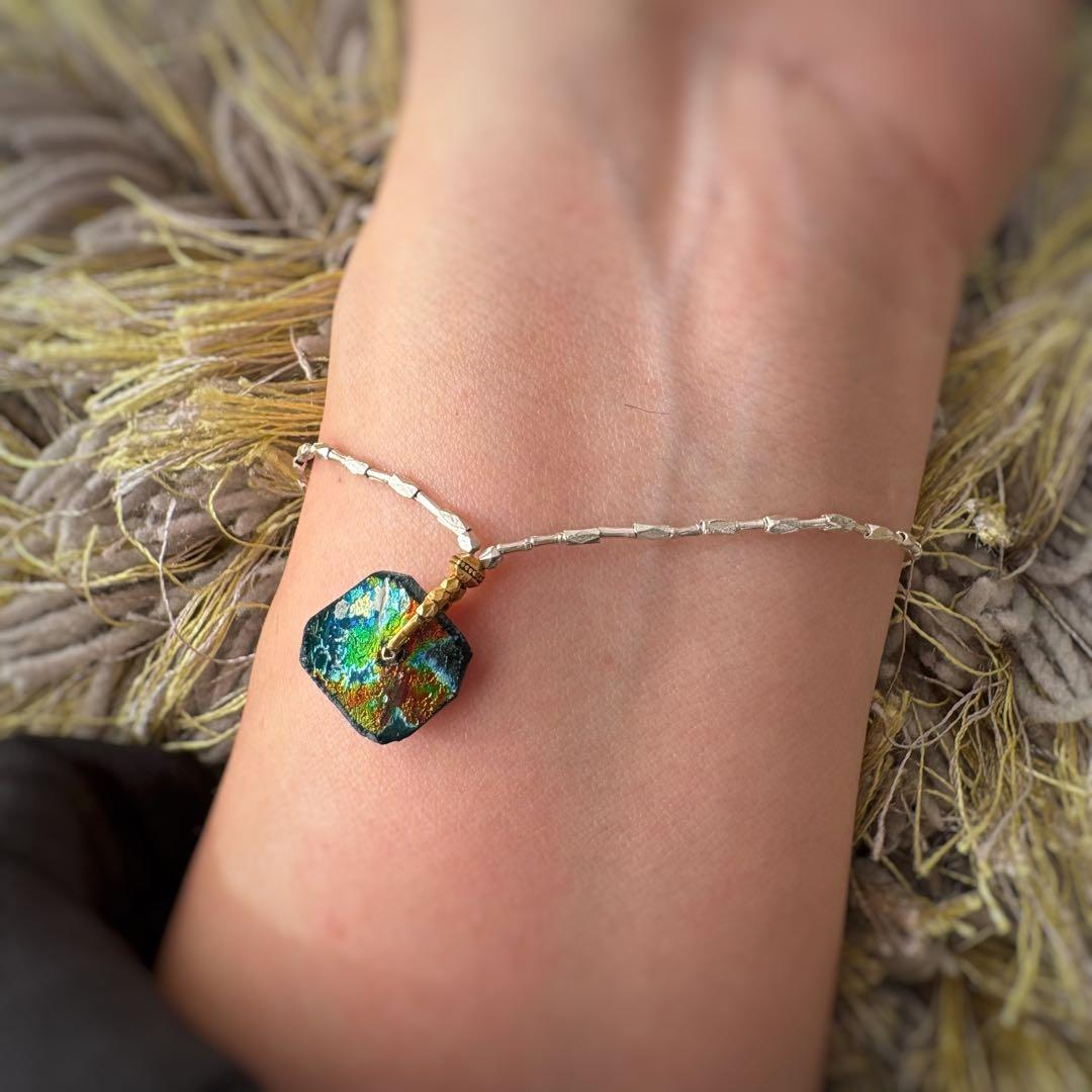 ローマングラス　ハーキマーダイヤモンド　カレンシルバーブレスレット