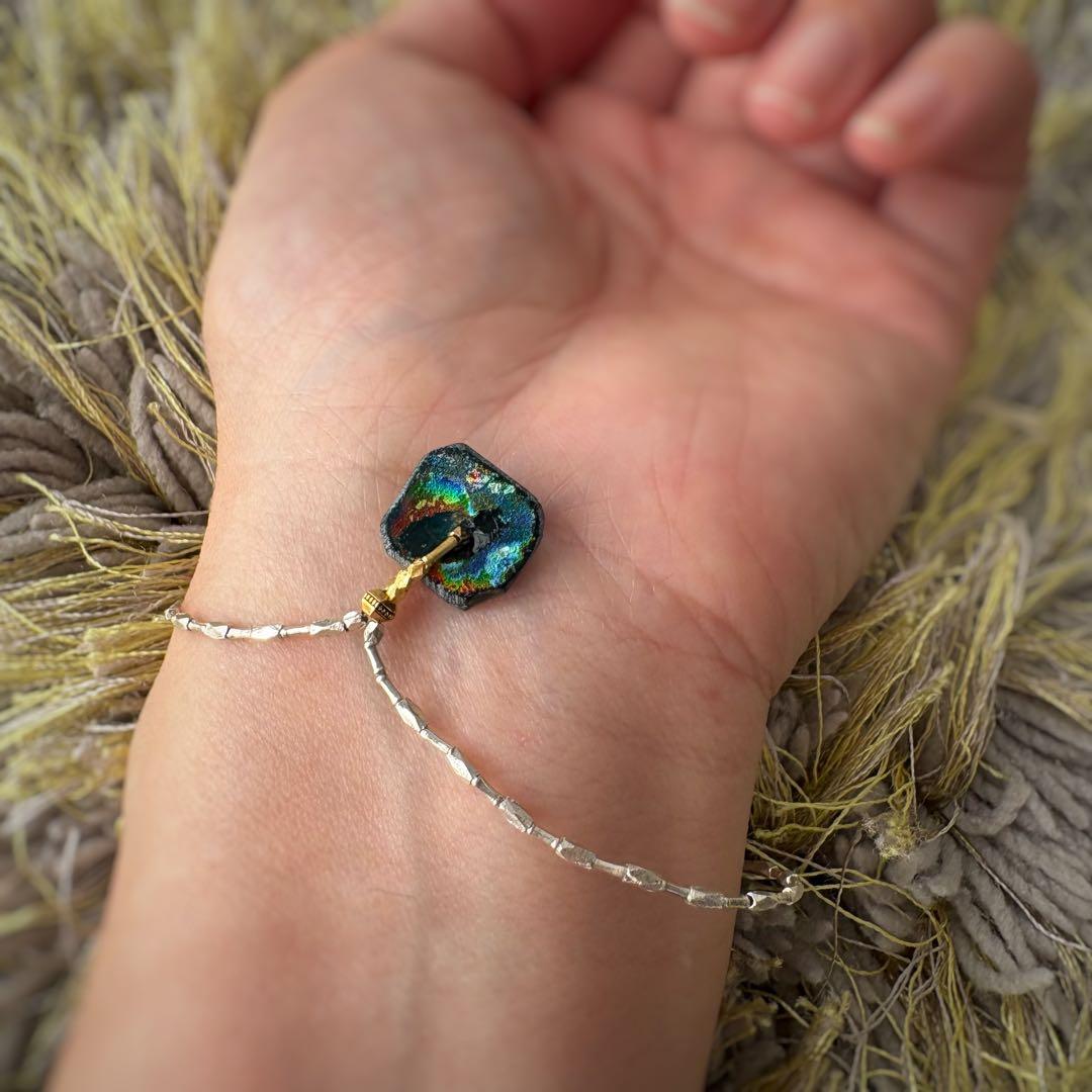 ローマングラス　ハーキマーダイヤモンド　カレンシルバーブレスレット