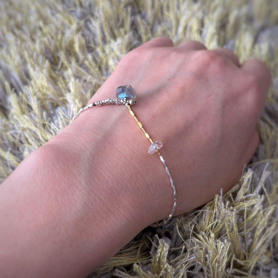 ローマングラス　ハーキマーダイヤモンド　カレンシルバーブレスレット