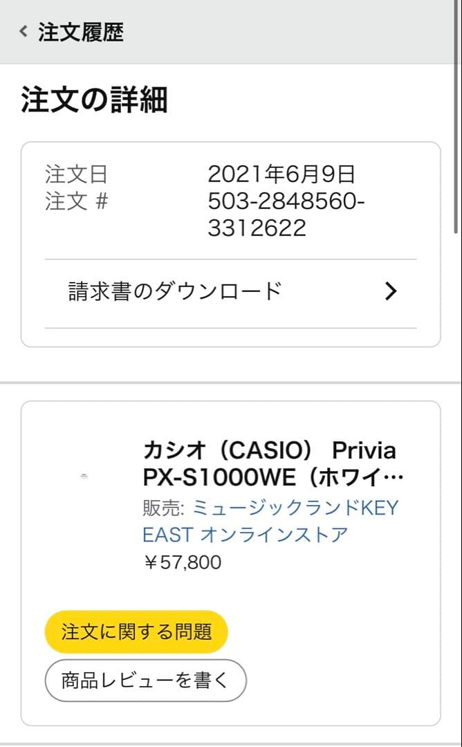カシオ　PX-S 1000 2021年6月購入　ペダルと電源A C付属