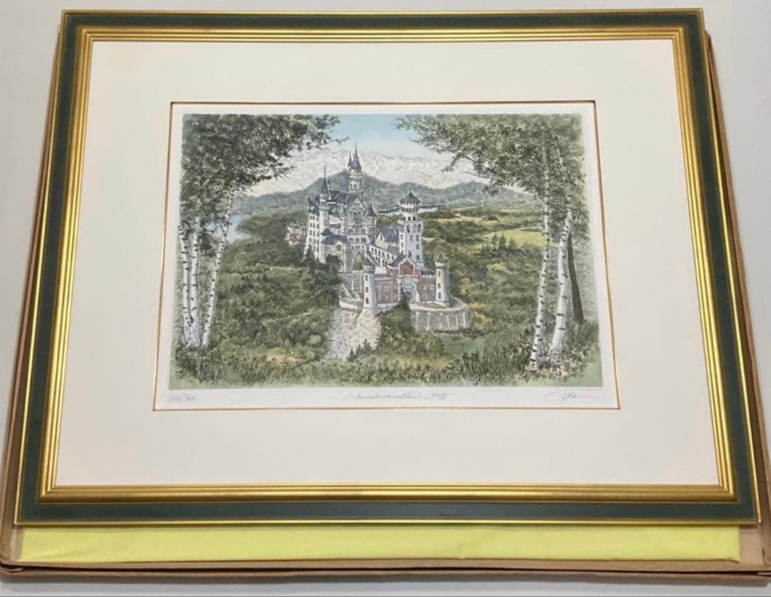 絵画・額縁・織田義郎・ノイシュバンシュタイン18・ドイツ・銅版画+手彩色・美術品