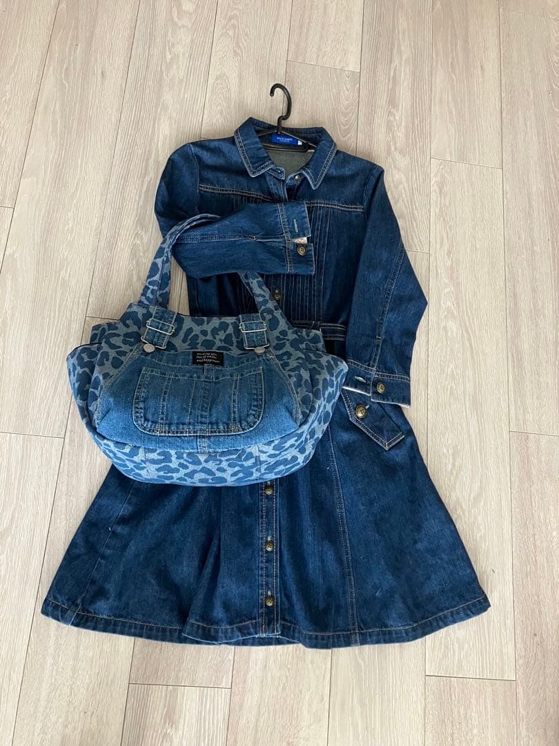 657大きめヒョウ柄デニムリメイクバック　ハンドメイド