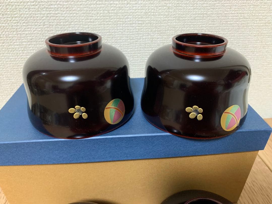 【3/3迄最終価格】越前漆　沈金蒔絵木製汁椀 5客　手毬宮内庁御用達　未使用品