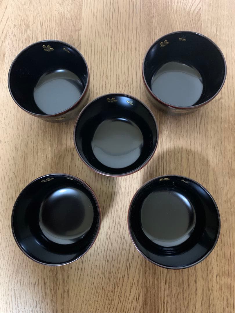 【3/3迄最終価格】越前漆　沈金蒔絵木製汁椀 5客　手毬宮内庁御用達　未使用品