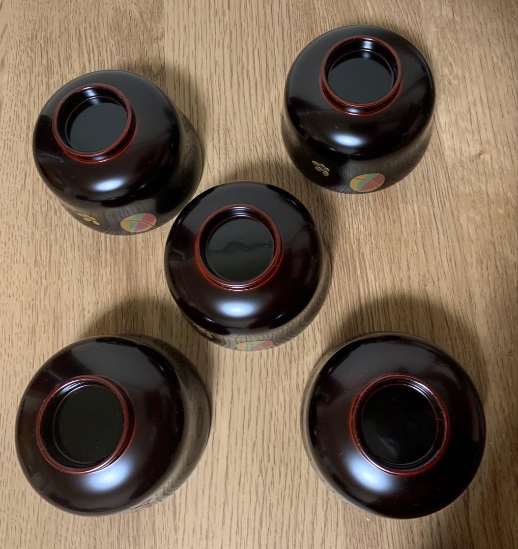 【3/3迄最終価格】越前漆　沈金蒔絵木製汁椀 5客　手毬宮内庁御用達　未使用品