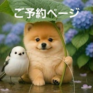 シマエナガとポメラニアン、柴犬、チワワ、トイプードル、マルチーズパネル生地