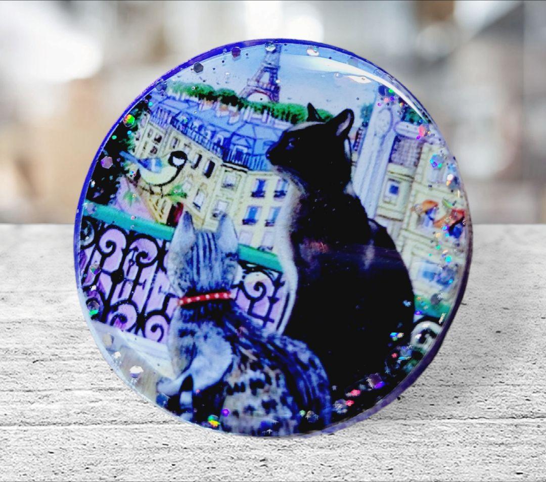 NO.638❤猫と小鳥❤レジンへアゴム ブローチ