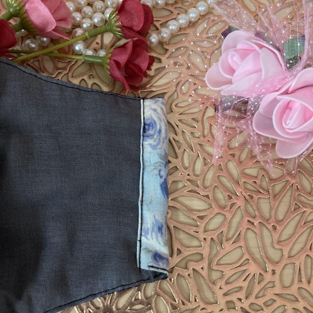 大人用インナーマスク✿ネイビーキラキラレース/ブルー薔薇