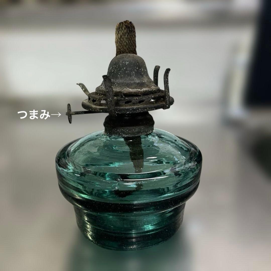 昭和レトロ オイルランプ ミルクガラス フリルシェード 青縁 吊り下げランプ