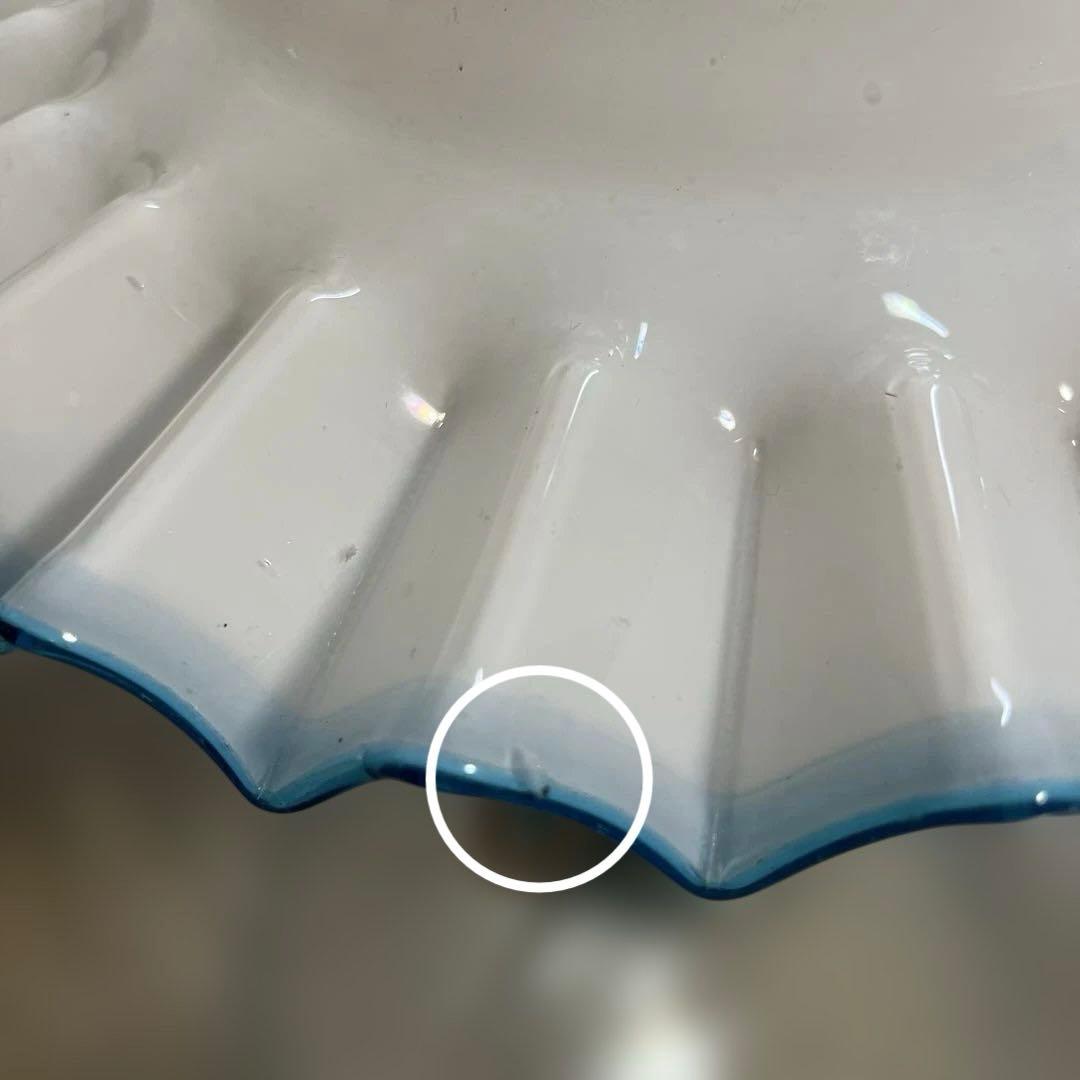 昭和レトロ オイルランプ ミルクガラス フリルシェード 青縁 吊り下げランプ