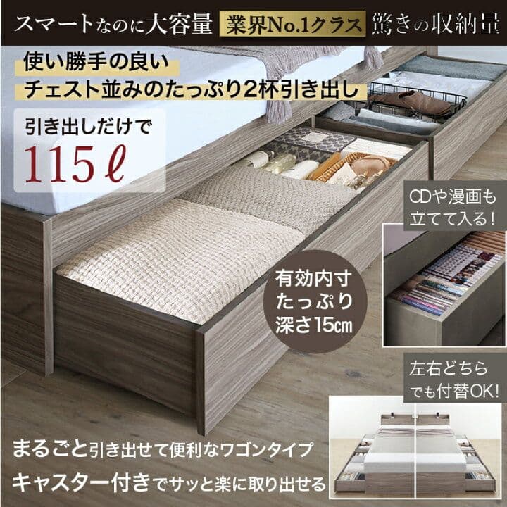 【引取専用】ライトグレー ダブルベッドフレーム 引き出し・コンセント付き