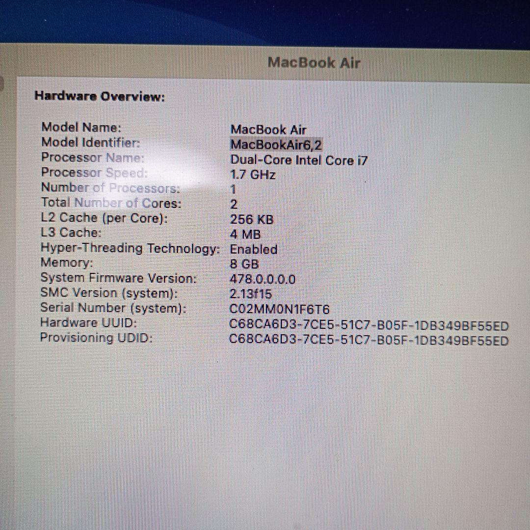 ハルMacBookAir Early2014 8GB/SSD250GB/