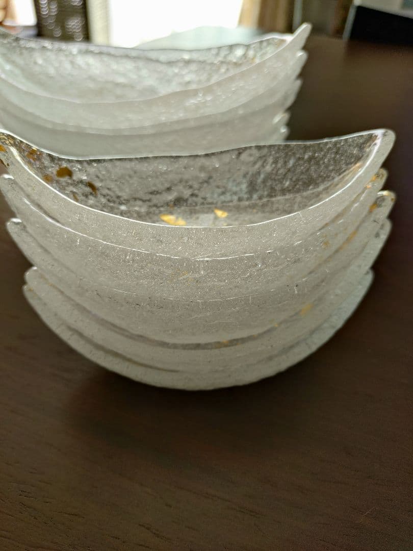 江戸硝子吉谷硝子金彩淡雪　和がらす 　びいどろ工房 　舟形　大鉢、小鉢　10個