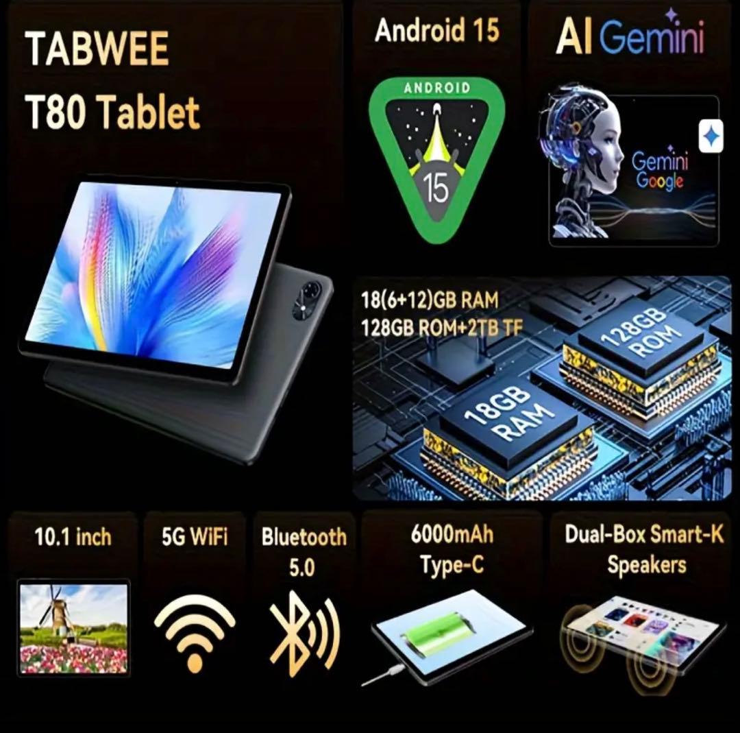 Tabwee T80 android15 10.1インチ タブレットPC