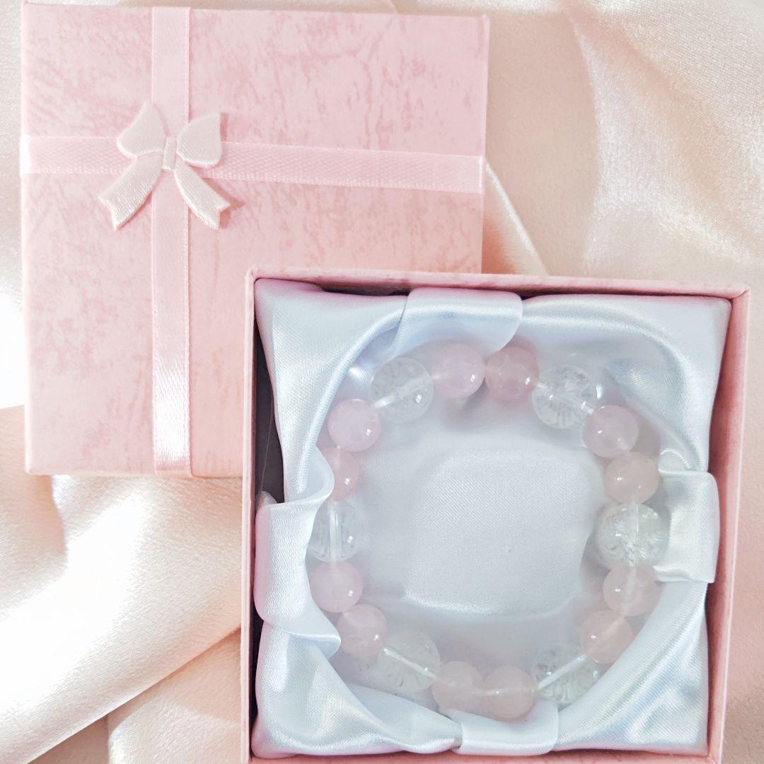 【★波動入り】マダガスカルローズクオーツ　天然石　ブレスレット　ヒマラヤ水晶