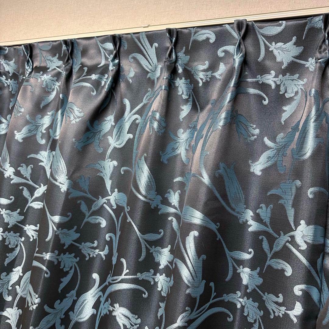 遮光カーテン　幅150cm×丈240cm2枚　ブルーグリーン