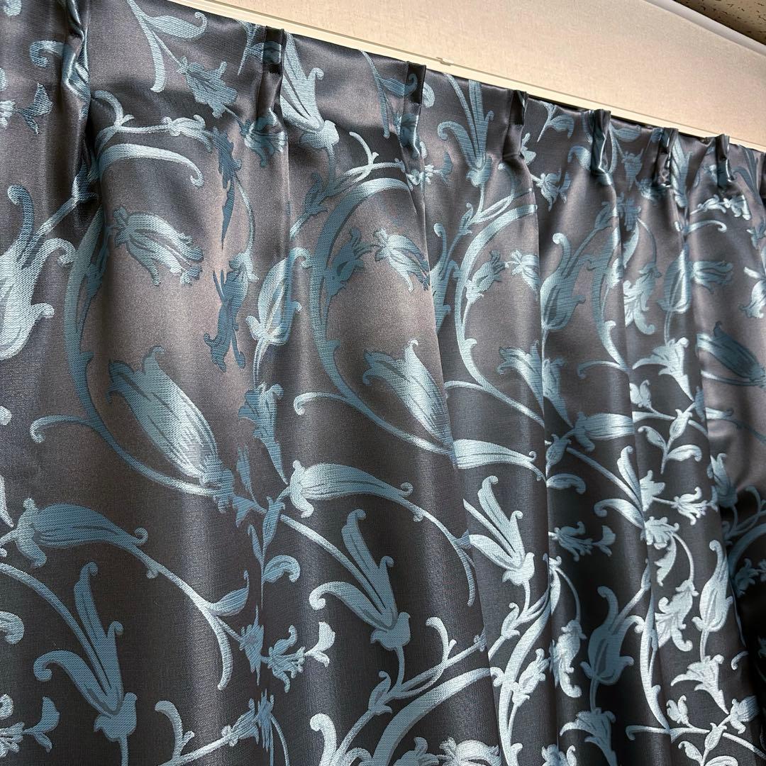 遮光カーテン　幅150cm×丈240cm2枚　ブルーグリーン