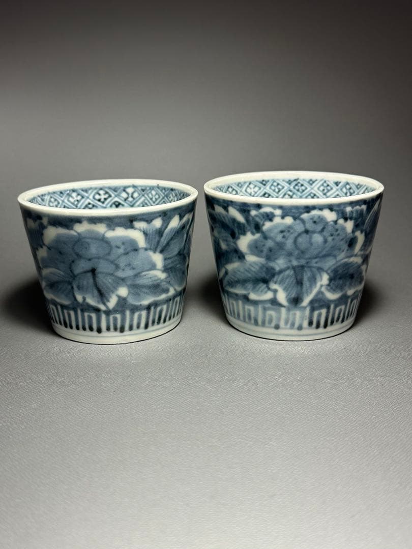 古伊万里　染付　花紋様　そば猪口　5客セット　無傷
