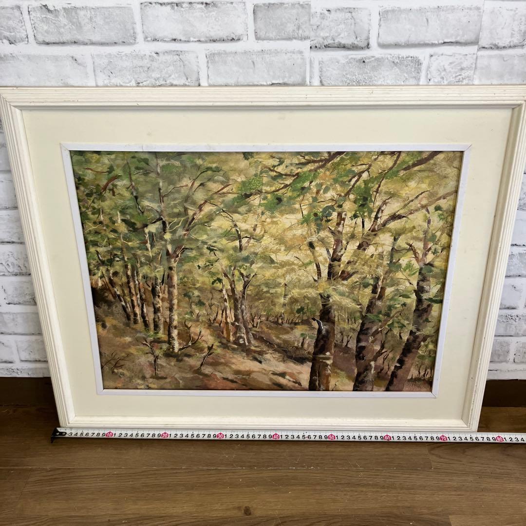 風景画 森林 樹木 和紙 切り絵 貼り絵 ちぎり絵 アート 額装 インテリア