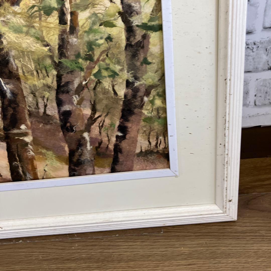 風景画 森林 樹木 和紙 切り絵 貼り絵 ちぎり絵 アート 額装 インテリア