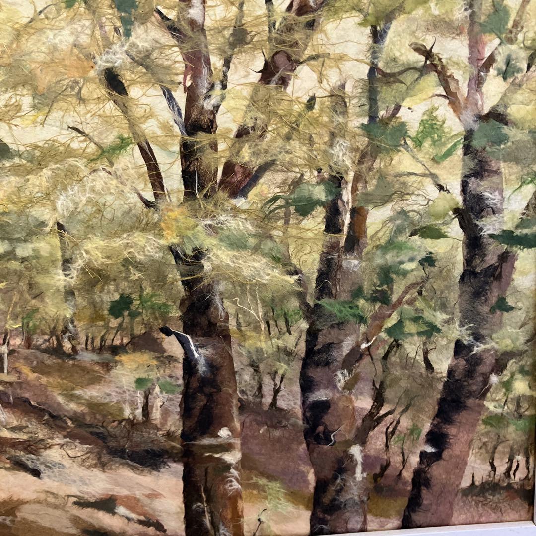 風景画 森林 樹木 和紙 切り絵 貼り絵 ちぎり絵 アート 額装 インテリア