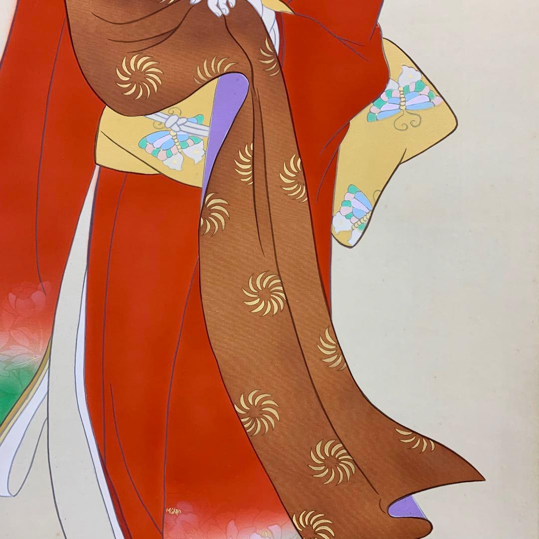 【掛軸】北澤利輝「鐘獅子」共箱 美人画