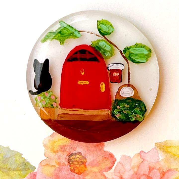 手書き　玄関　ヘアゴム　ブローチ　レジン　猫