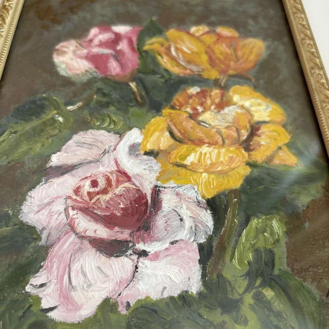 ヴィンテージ バラの油彩画