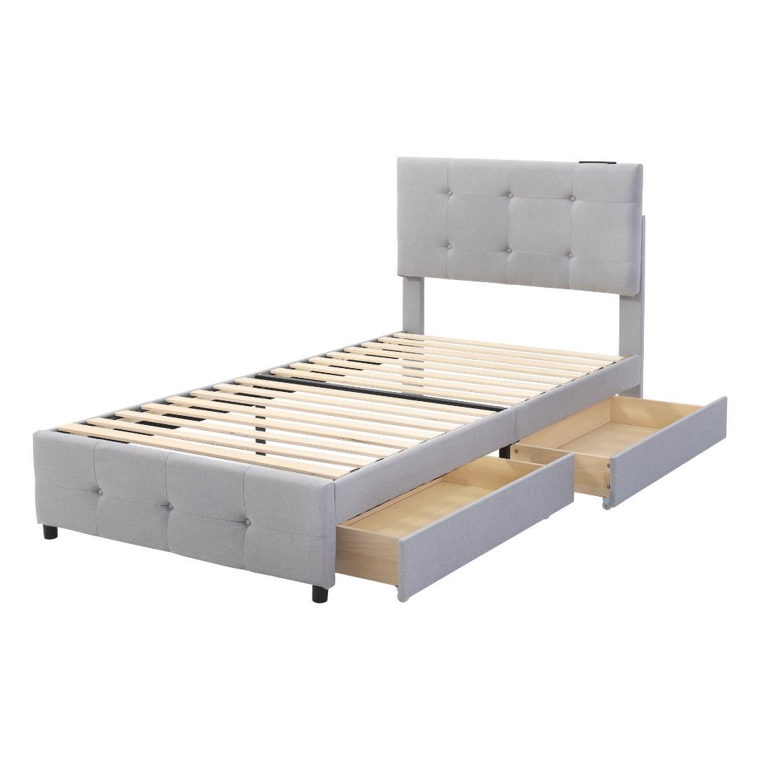 大人気！（S）ファブリックベッド ベッドフレーム　コンセント付き　ライトグレー