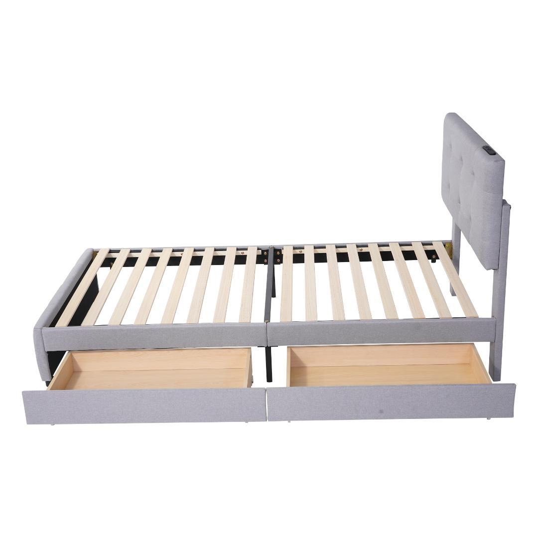 大人気！（S）ファブリックベッド ベッドフレーム　コンセント付き　ライトグレー