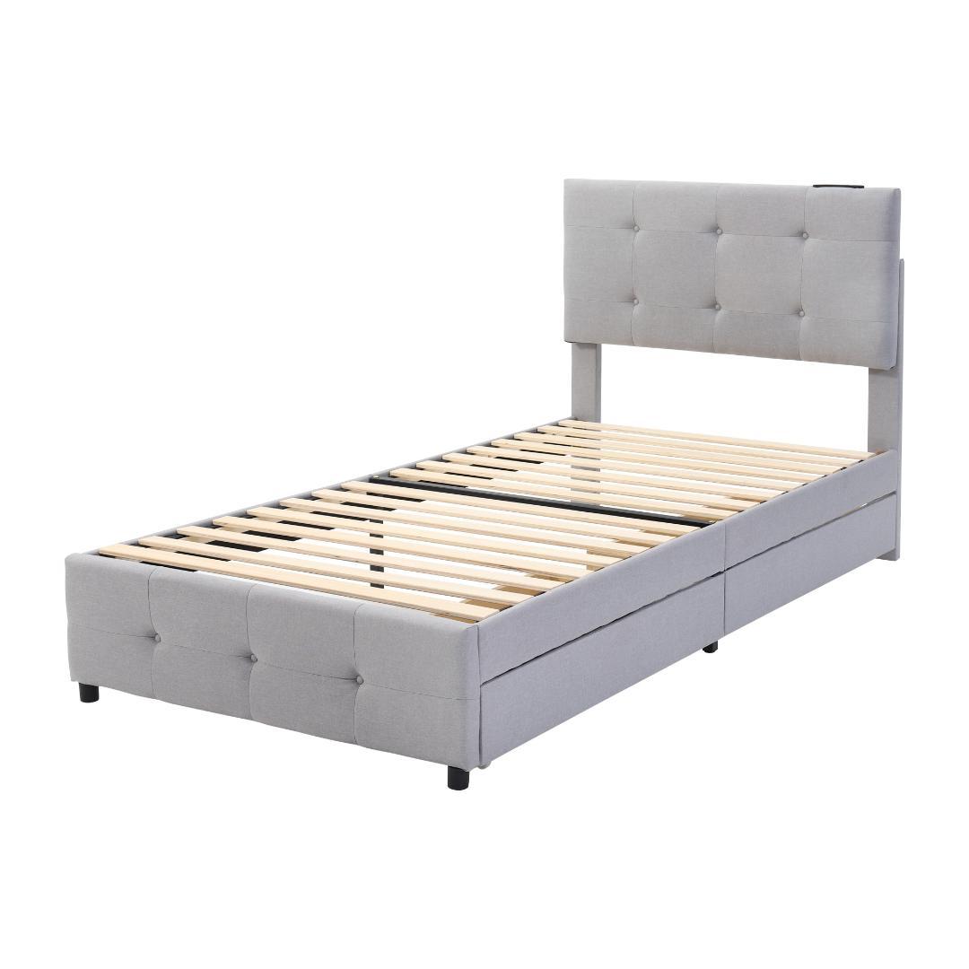 大人気！（S）ファブリックベッド ベッドフレーム　コンセント付き　ライトグレー