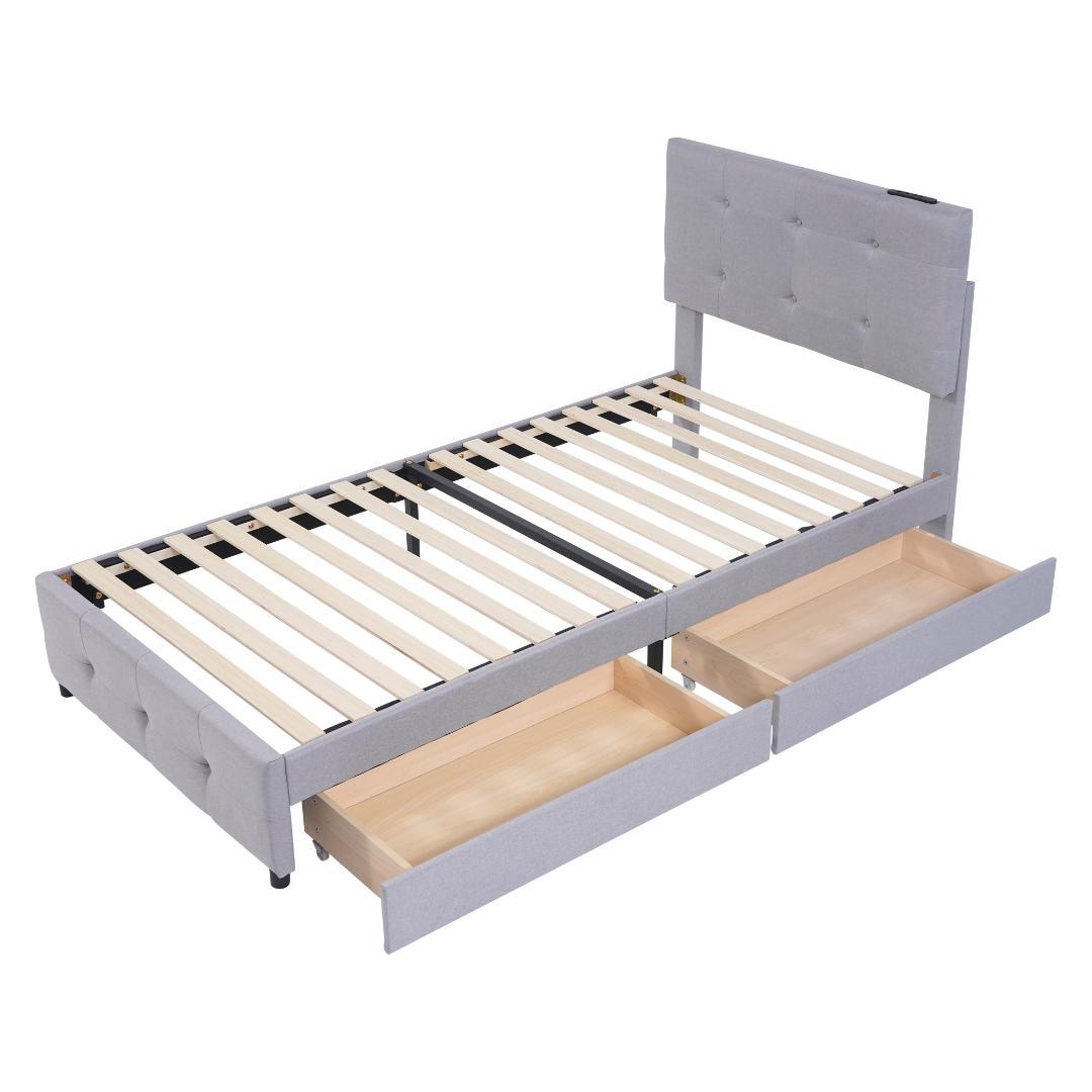 大人気！（S）ファブリックベッド ベッドフレーム　コンセント付き　ライトグレー