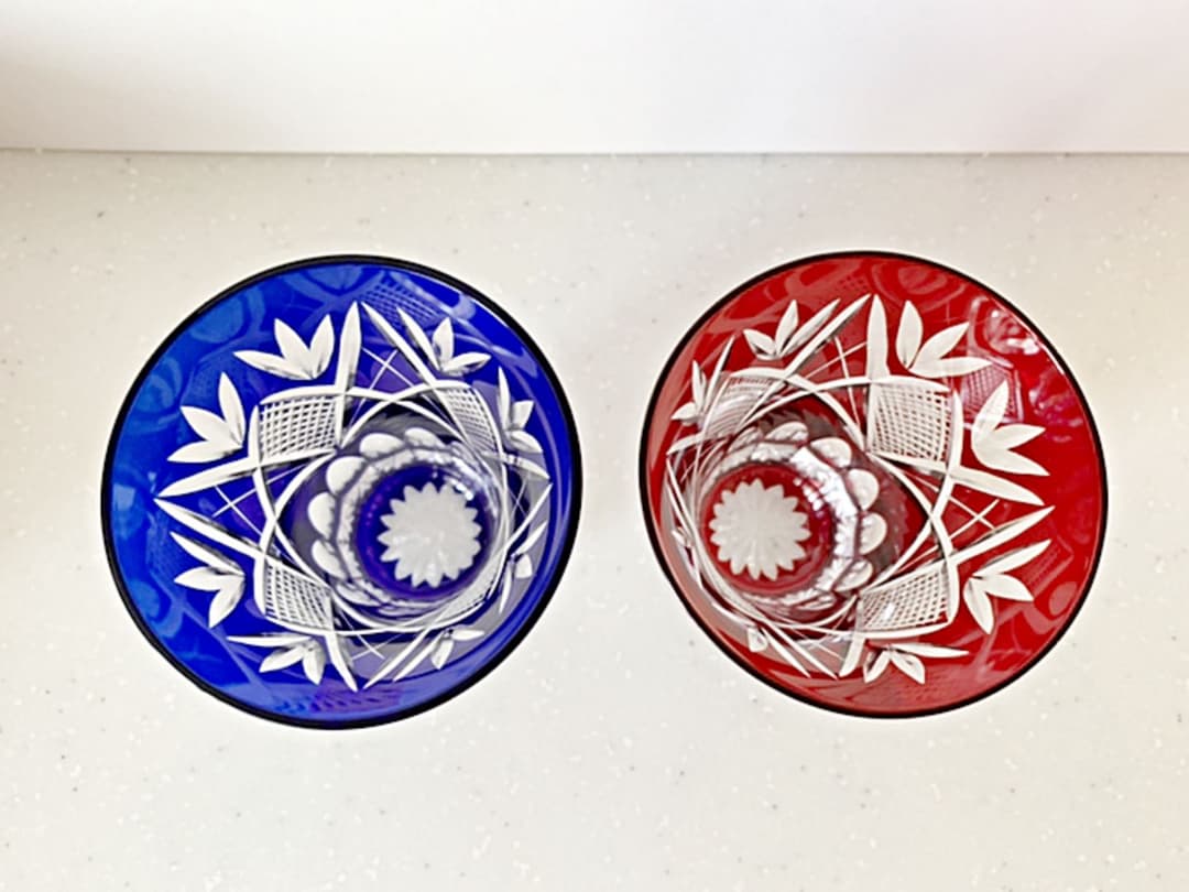 江戸切子 朝顔グラス 剣に魚子 ペアセット すみだ江戸切子館(ヒロタグラス)