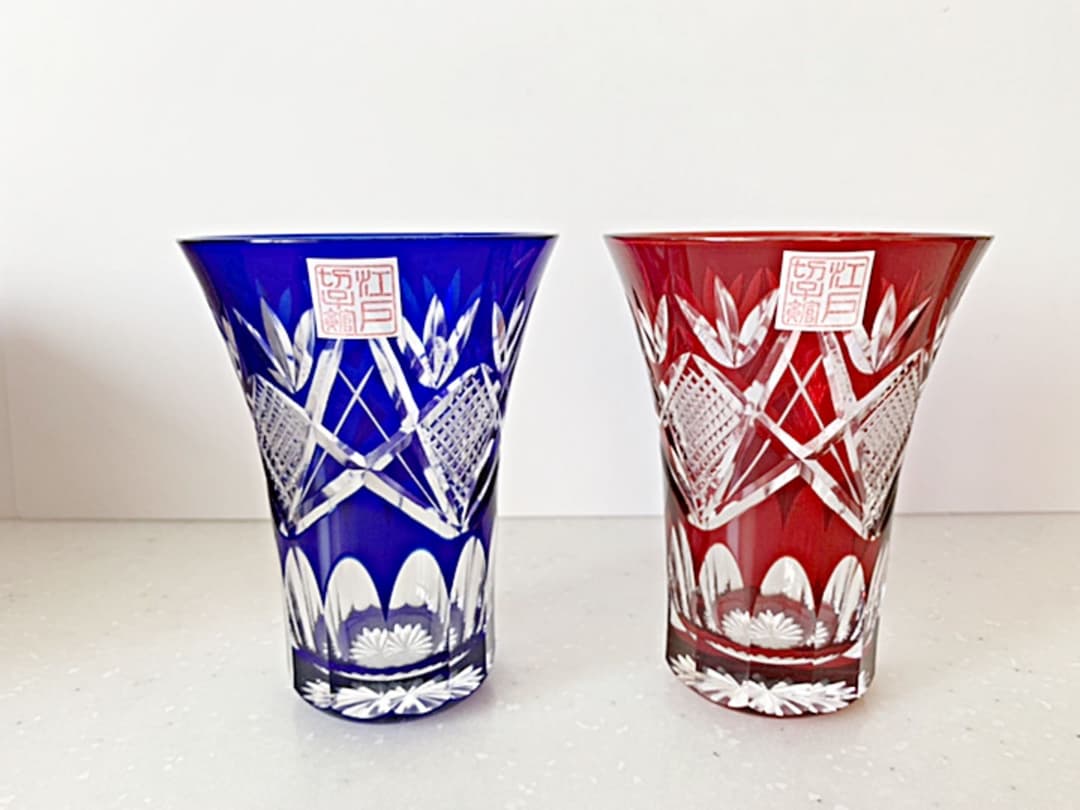 江戸切子 朝顔グラス 剣に魚子 ペアセット すみだ江戸切子館(ヒロタグラス)