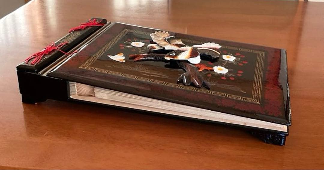 オルゴール付き写真アルバム ヴィンテージ 貝細工 シェル 卓上フォトアルバム 鷲