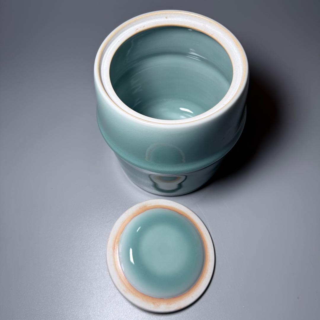 鍋島青磁　最高峰　小笠原長春　造　青磁皆具　茶道具一式　共箱　天然青磁100％