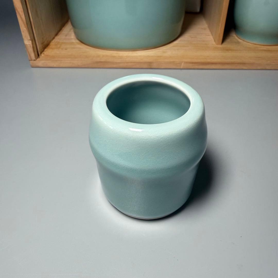 鍋島青磁　最高峰　小笠原長春　造　青磁皆具　茶道具一式　共箱　天然青磁100％