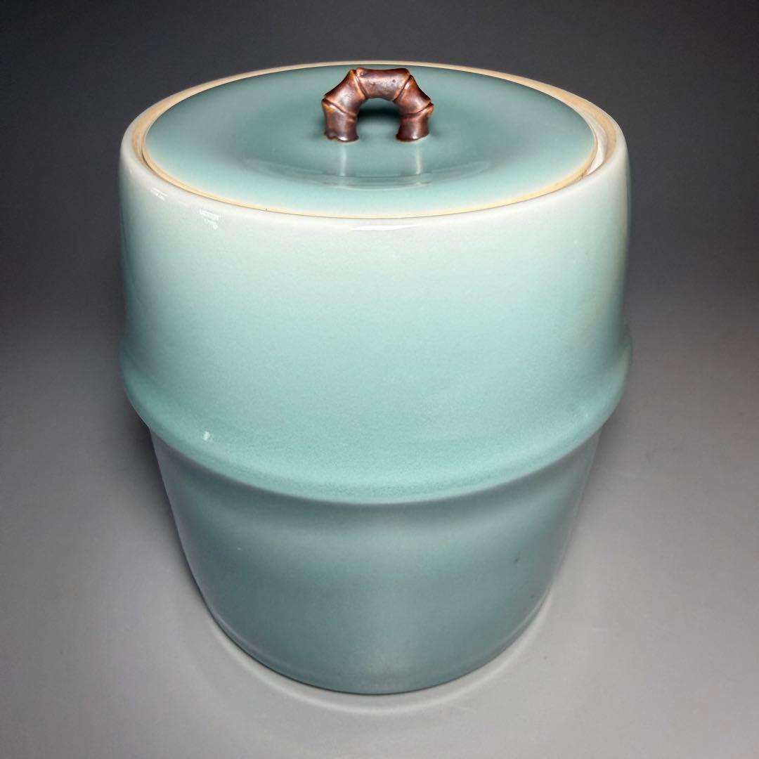 鍋島青磁　最高峰　小笠原長春　造　青磁皆具　茶道具一式　共箱　天然青磁100％