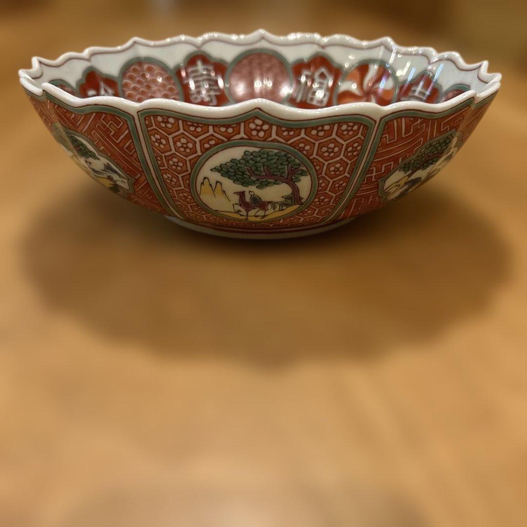 賞美堂　有田焼　 其泉　赤絵　福寿　盛り鉢　箱付き
