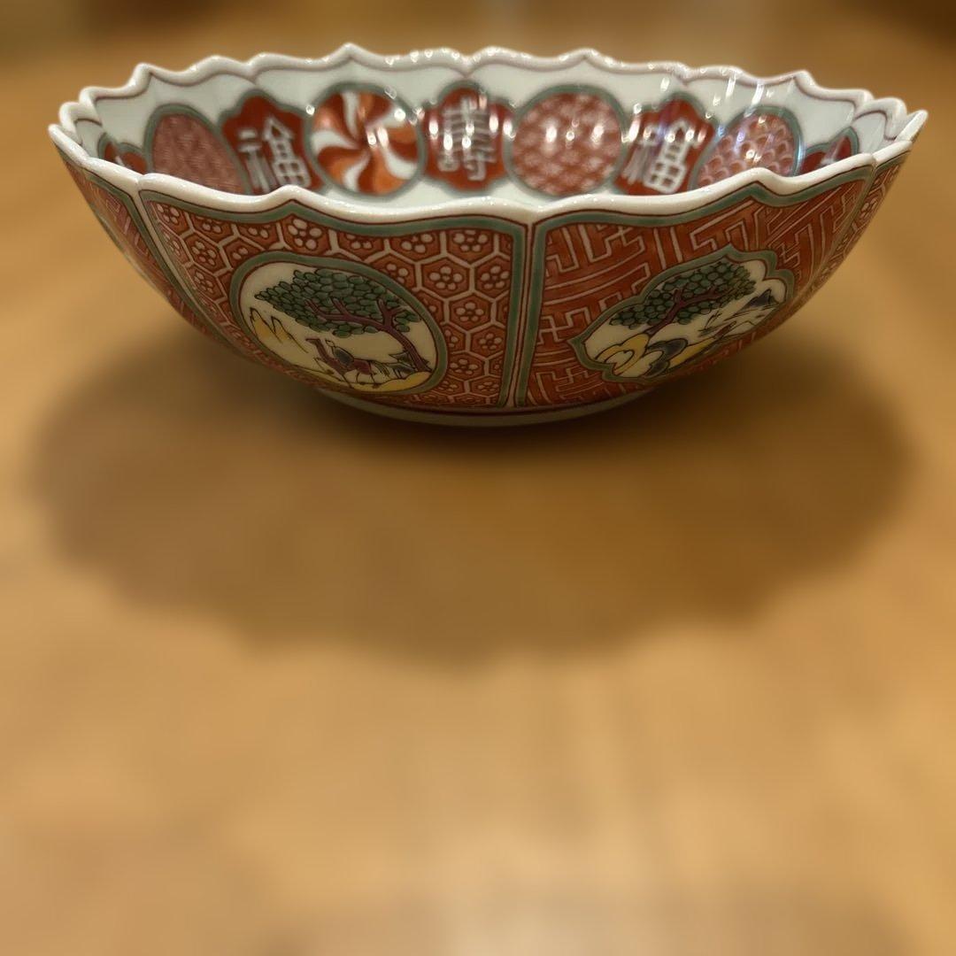 賞美堂　有田焼　 其泉　赤絵　福寿　盛り鉢　箱付き