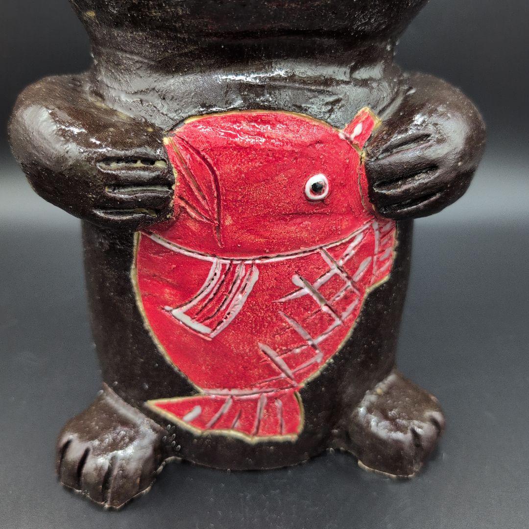 【新品未使用】縁起物 癒し 鯛持ち ネコ (黒) 特大 招き猫 瀬戸焼